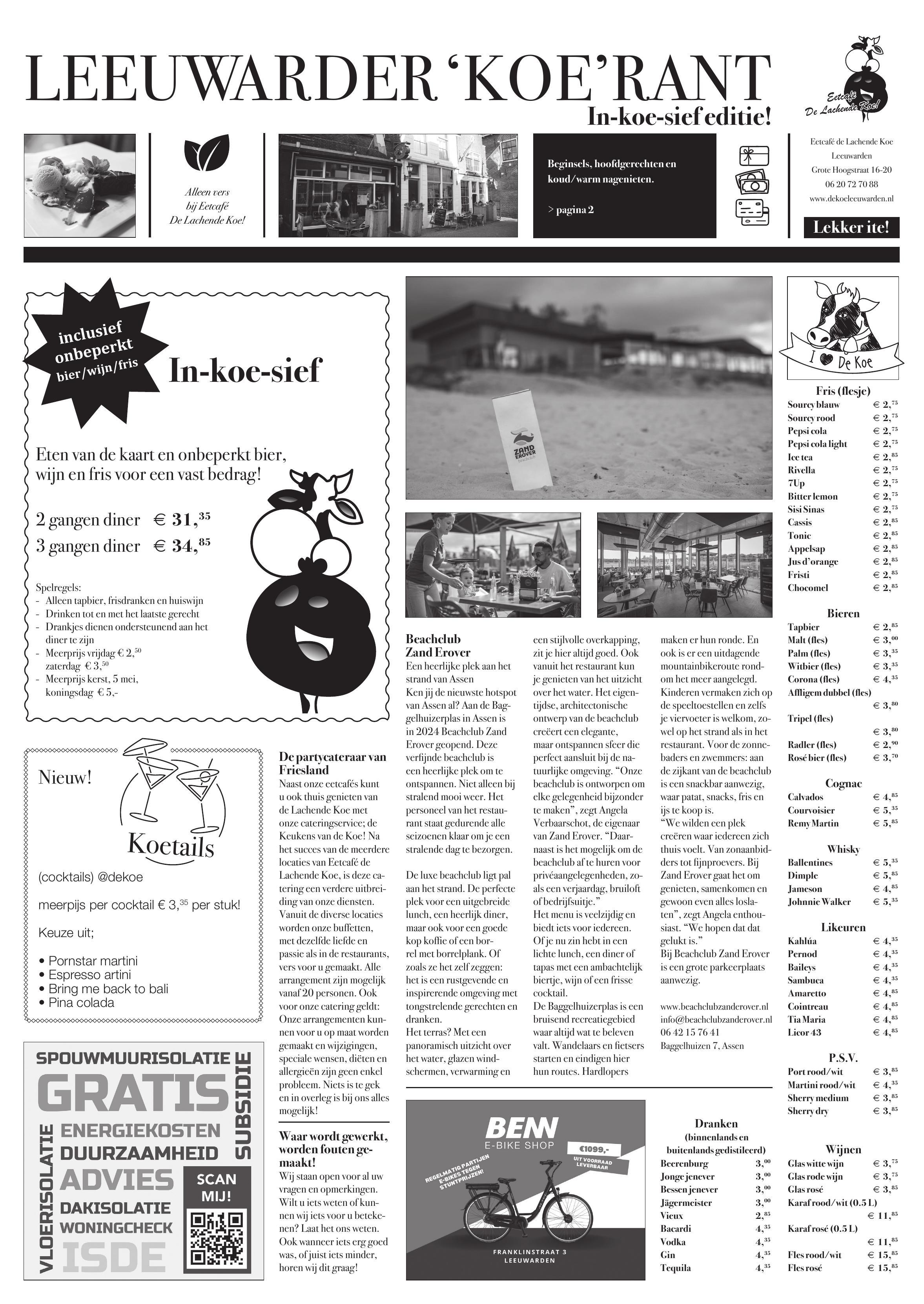 Menukaart lachende koe 